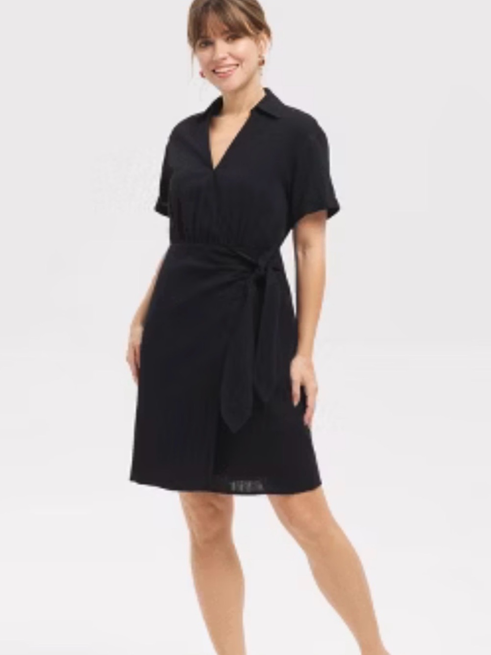 INTEMPO -Classic Black Tie-Waist Shirt Dress - Women